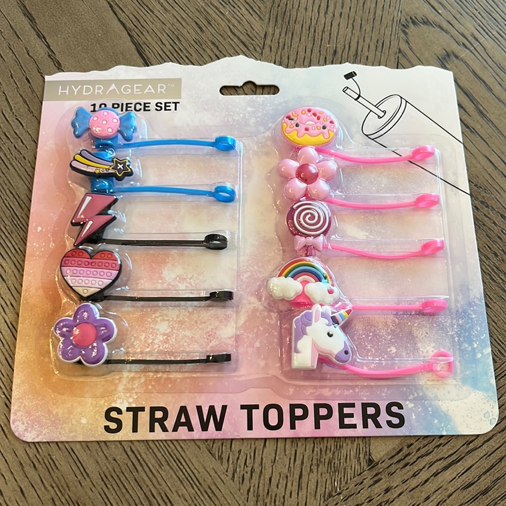 Hydragear Stanley Tumbler Straw Toppers 10 piece set NWT Unicorn Rainbow Flowers